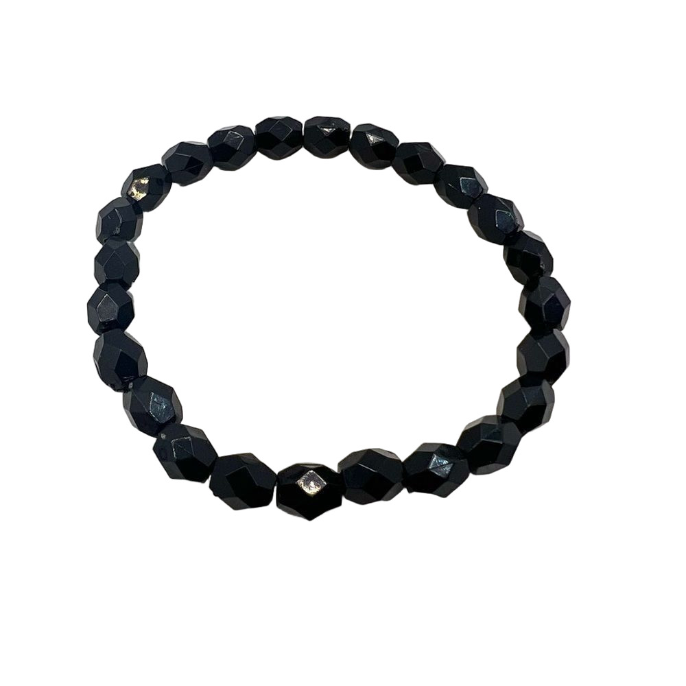 🍭6/$30 Faceted black plastic beaded stretch bracelet